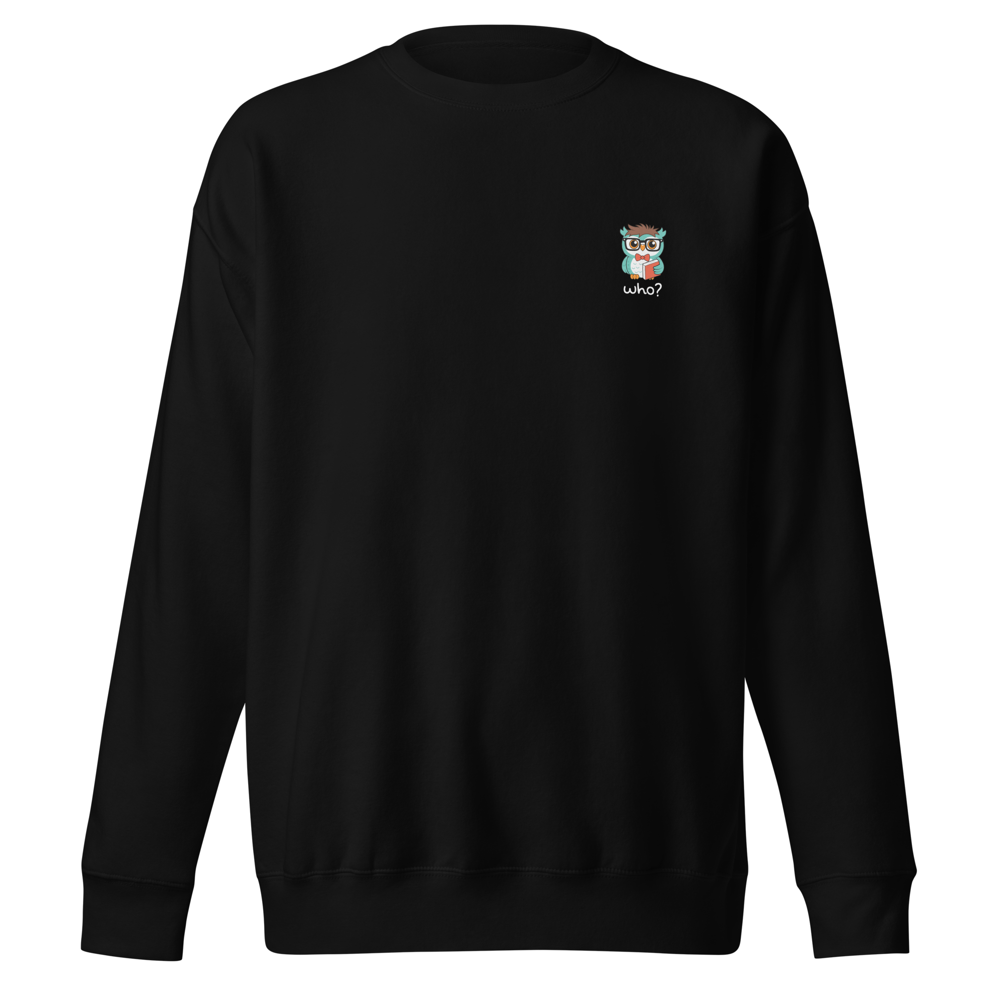 Nerdy Who Nest Crew in Black, front view