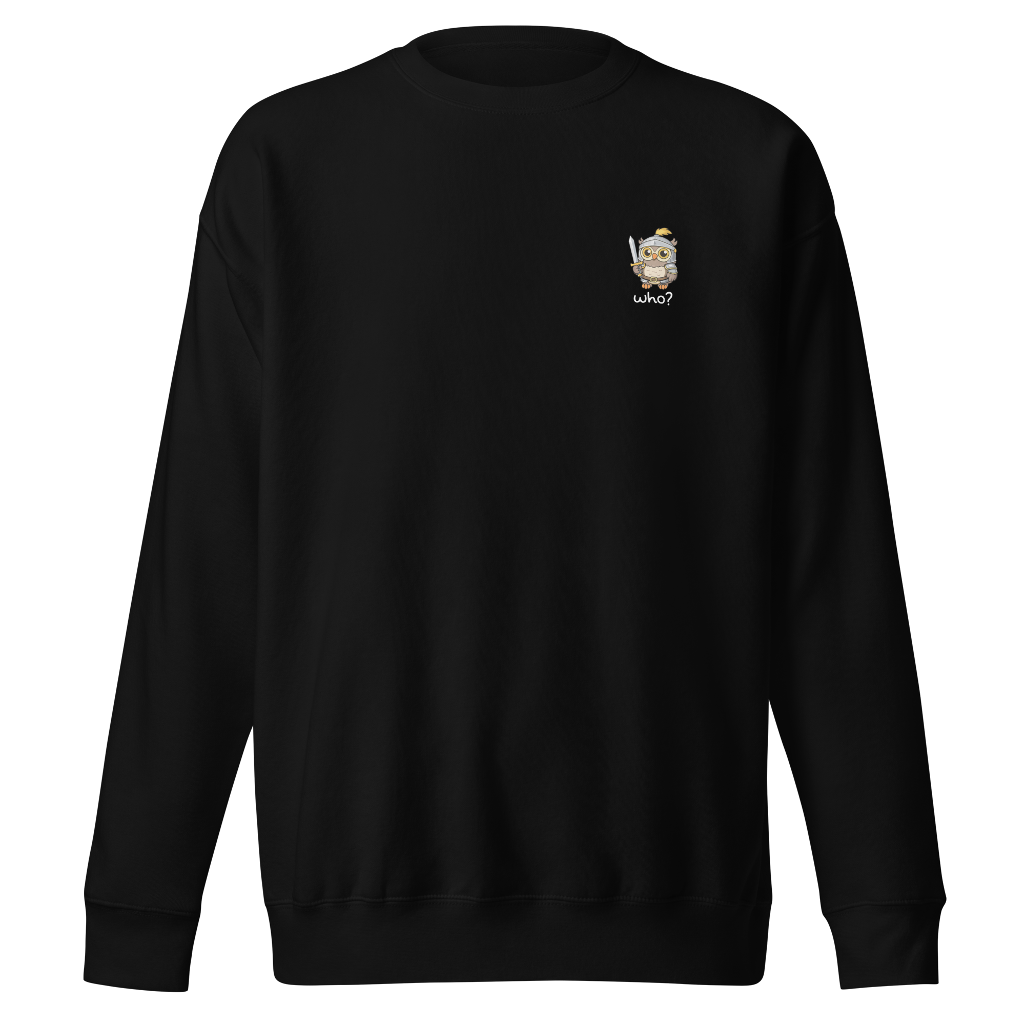 Knight Who Nest Crew in Black, front view