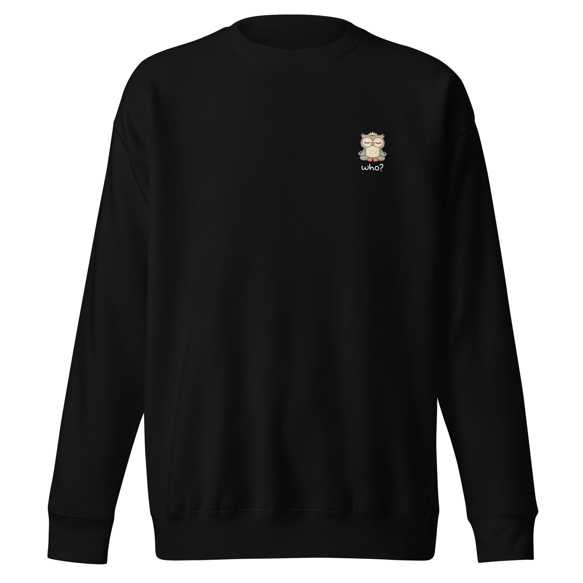 Zen Who Nest Crew in Black, front view
