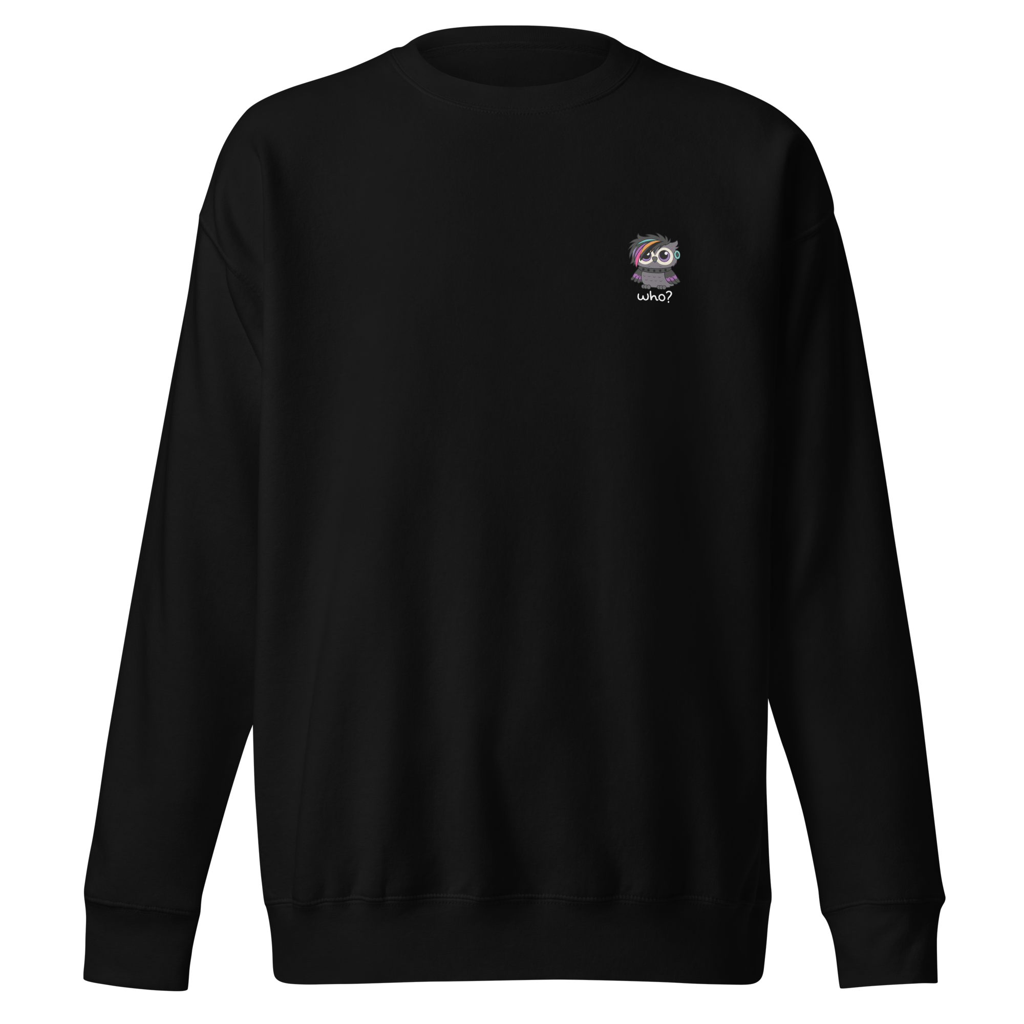 Emo Who Nest Crew in Black, front view