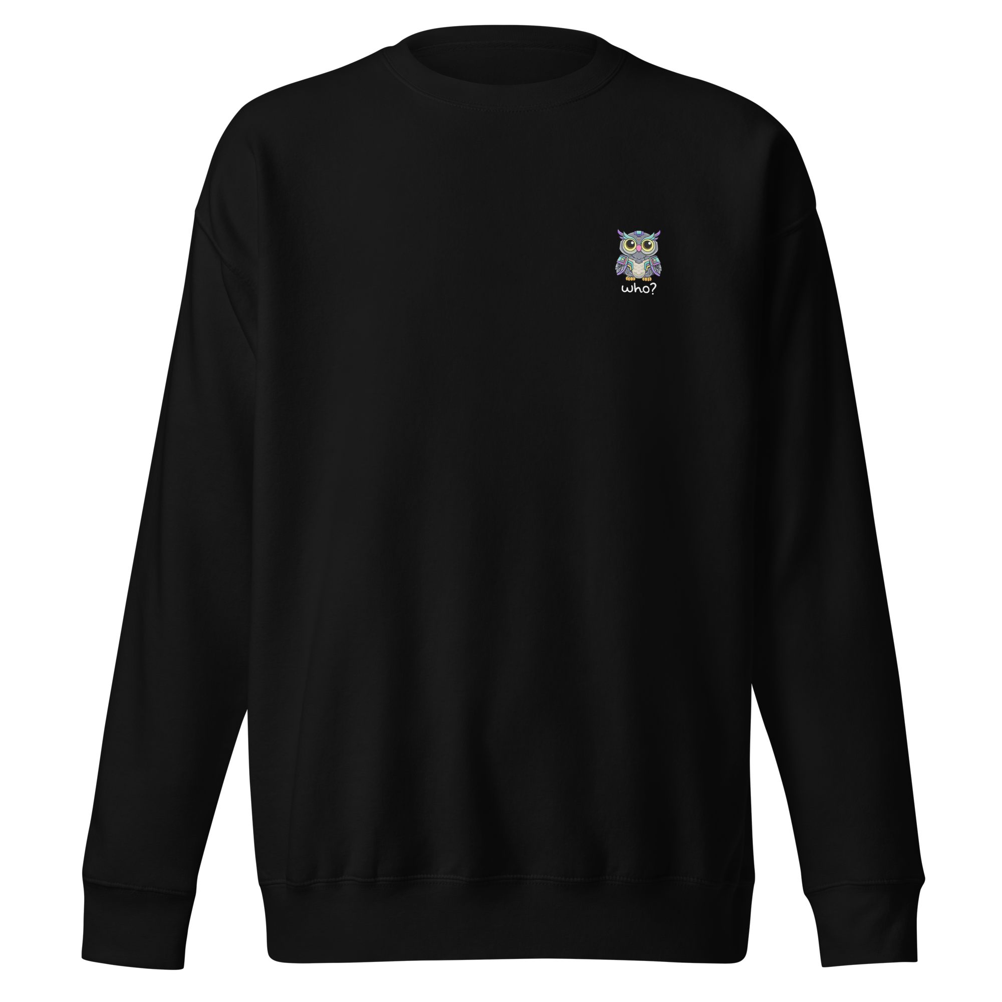 Cyberpunk Who Nest Crew in Black, front view