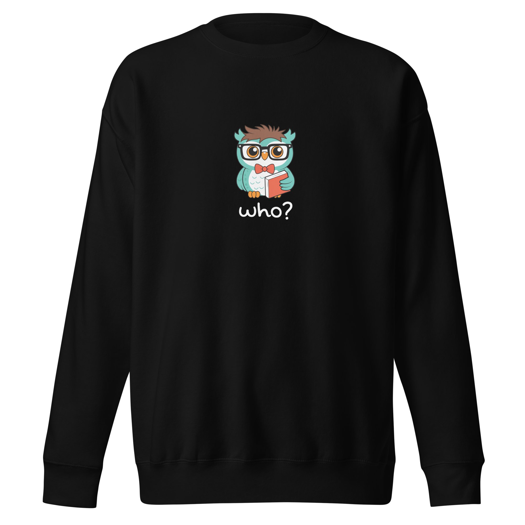 Nerdy Who Nest Crew (Large Print) in Black, front view