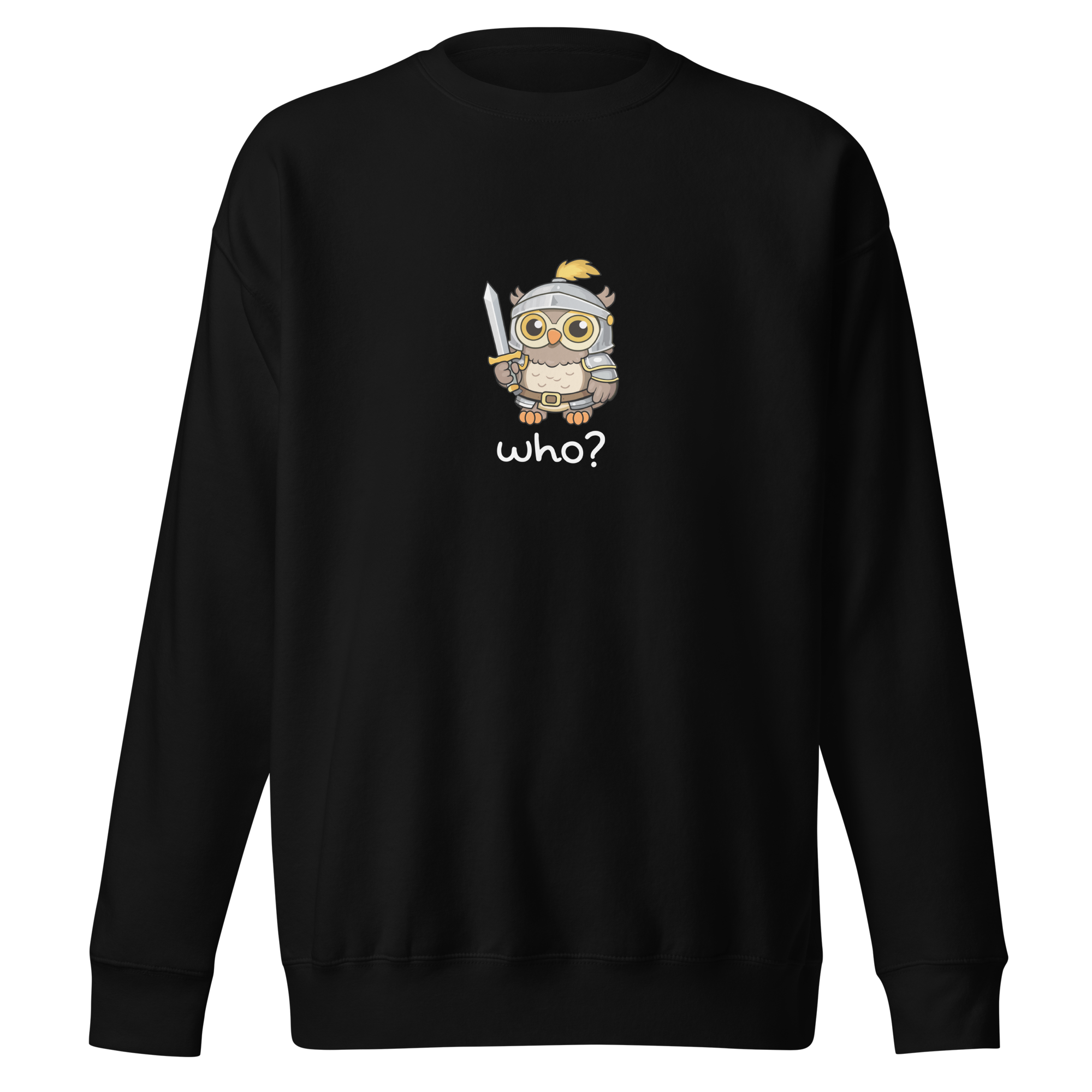 Knight Who Nest Crew (Large Print) in Black, front view