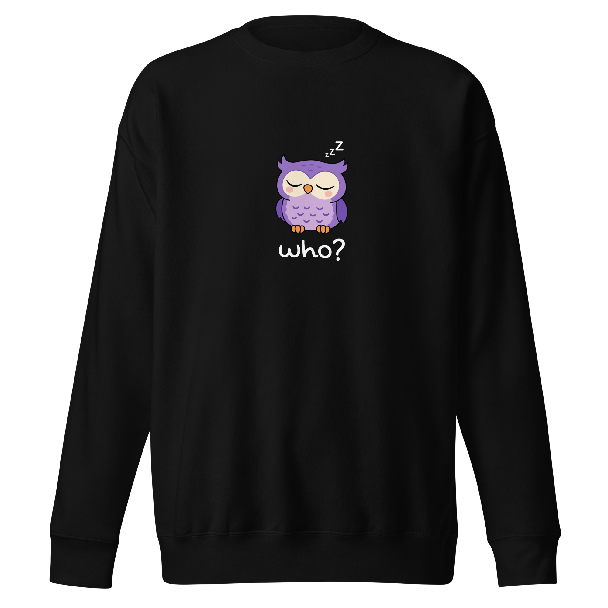 Sleepy Who Nest Crew (Large Print) in Black, front view