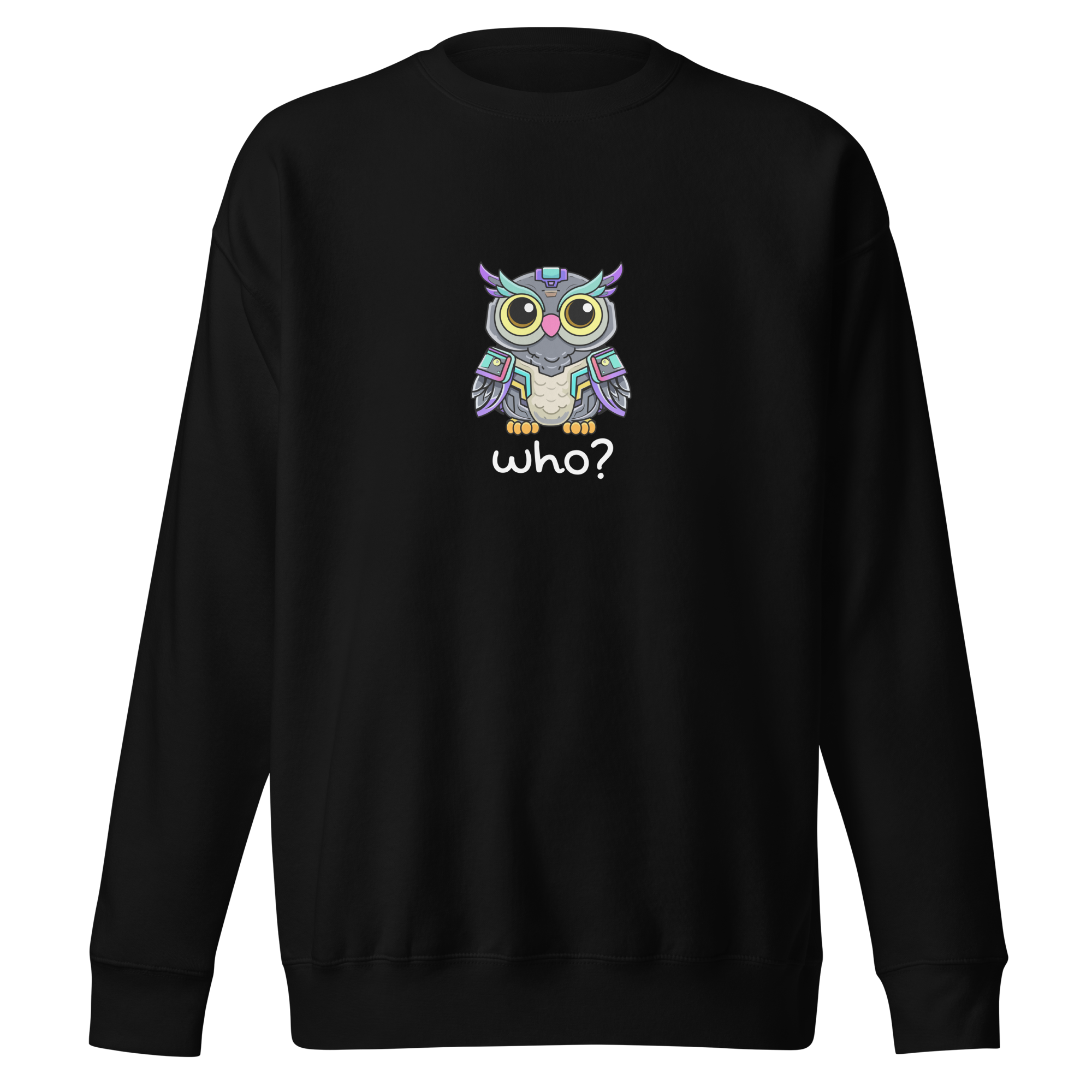 Cyberpunk Who Nest Crew (Large Print) in Black, front view