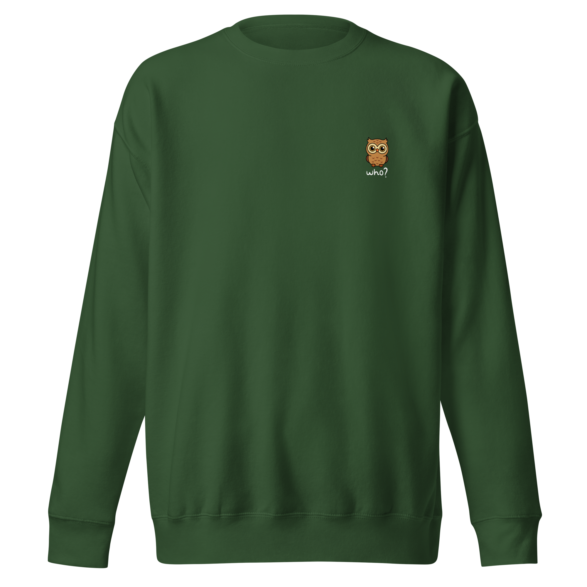 Wholesome Who Nest Crew in Forest Green, front view