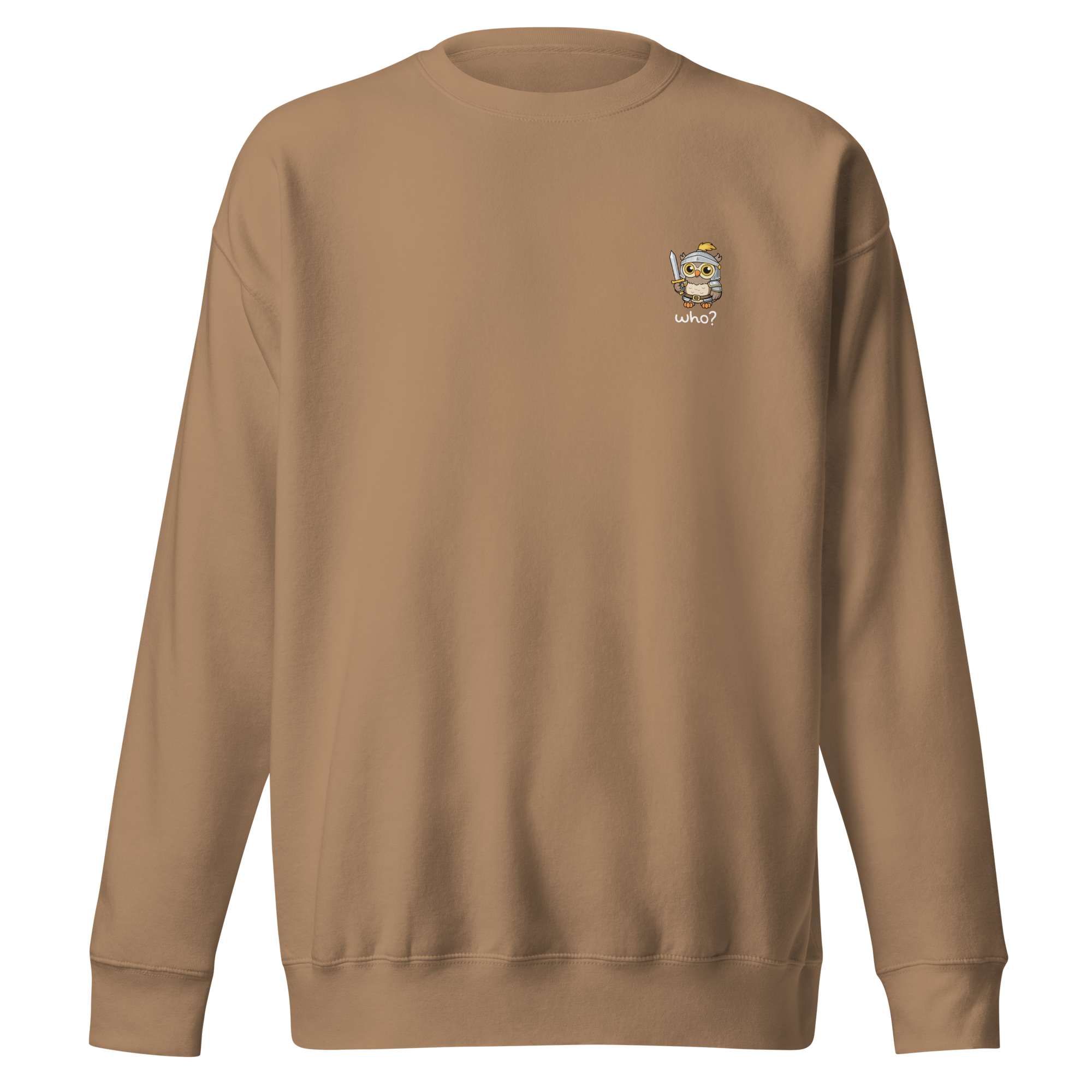 Knight Who Nest Crew in Latte, front view