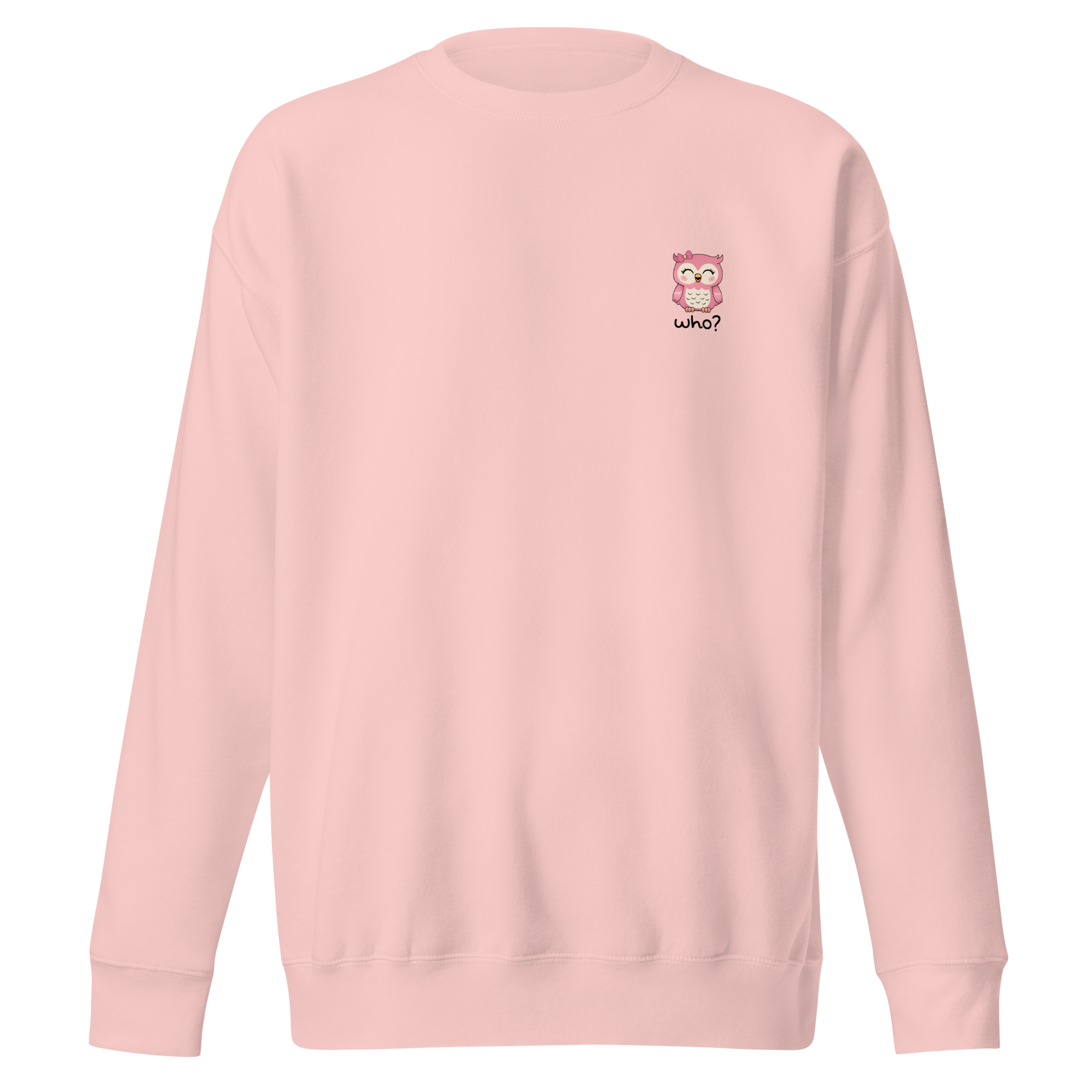 Girly Girl Who Nest Crew in Light Pink, front view