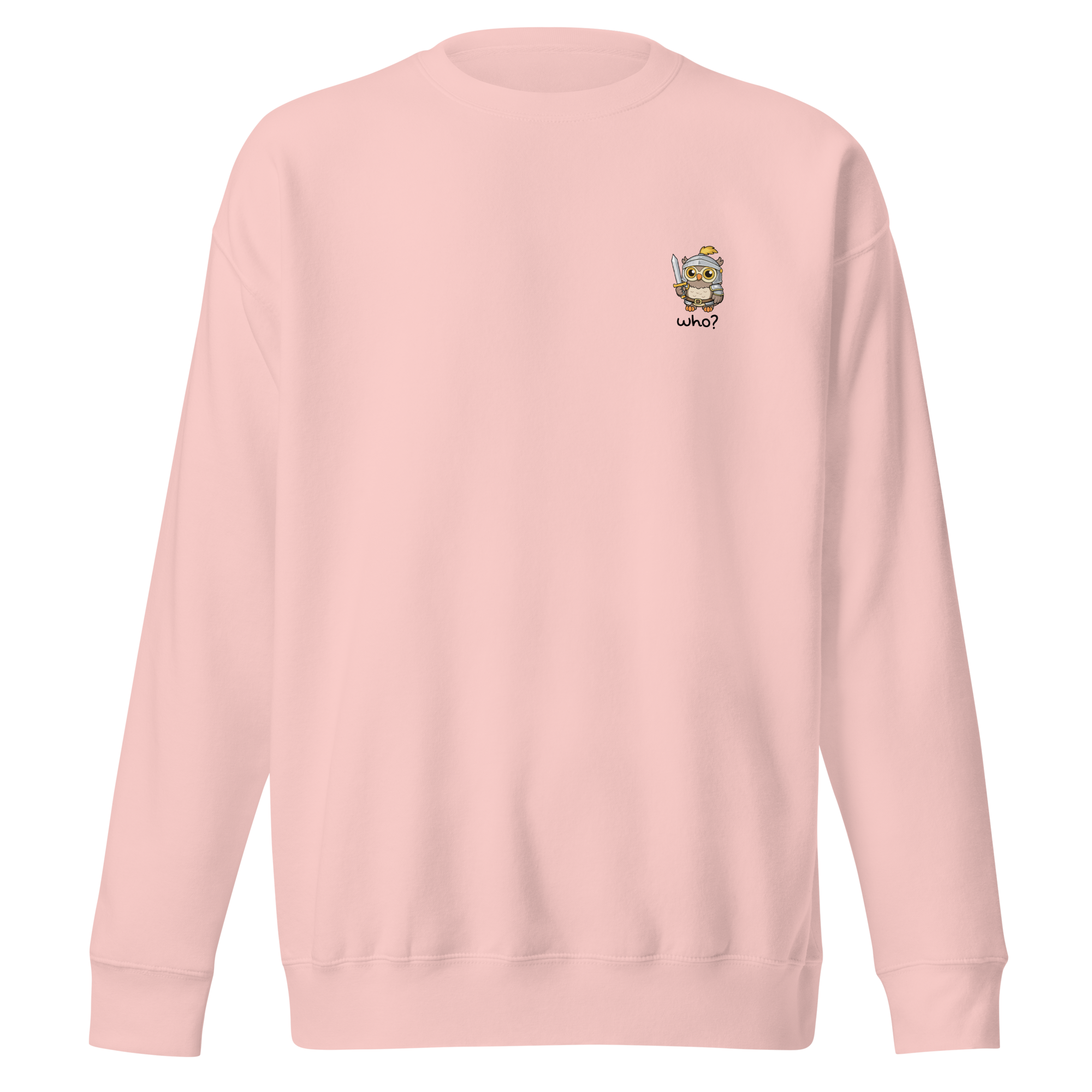 Knight Who Nest Crew in Light Pink, front view