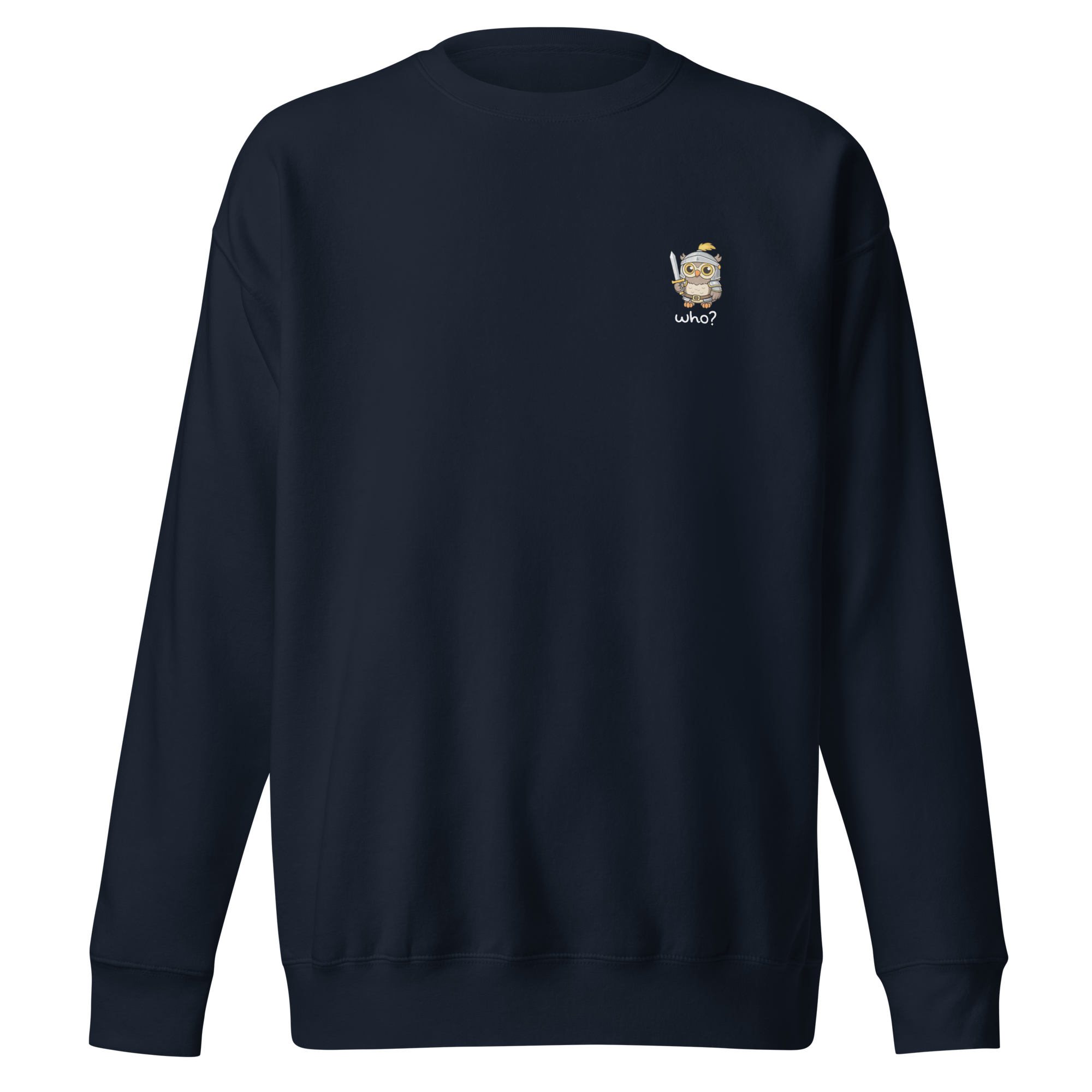 Knight Who Nest Crew in Navy Blazer, front view