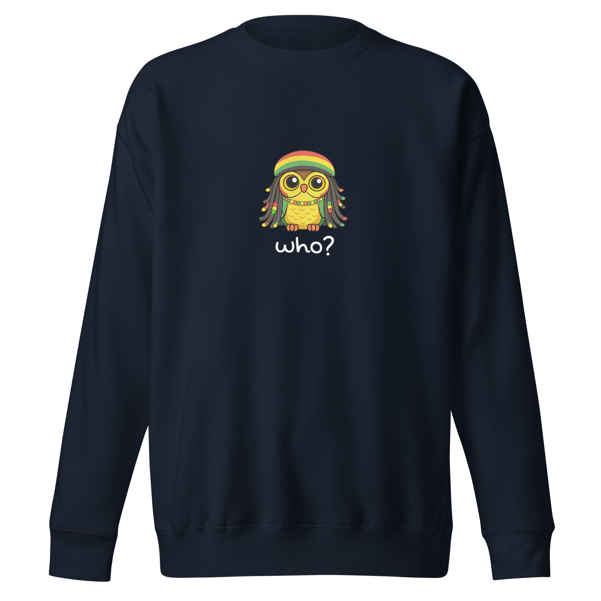 Rasta Who Nest Crew (Large Print) in Navy Blazer, front view