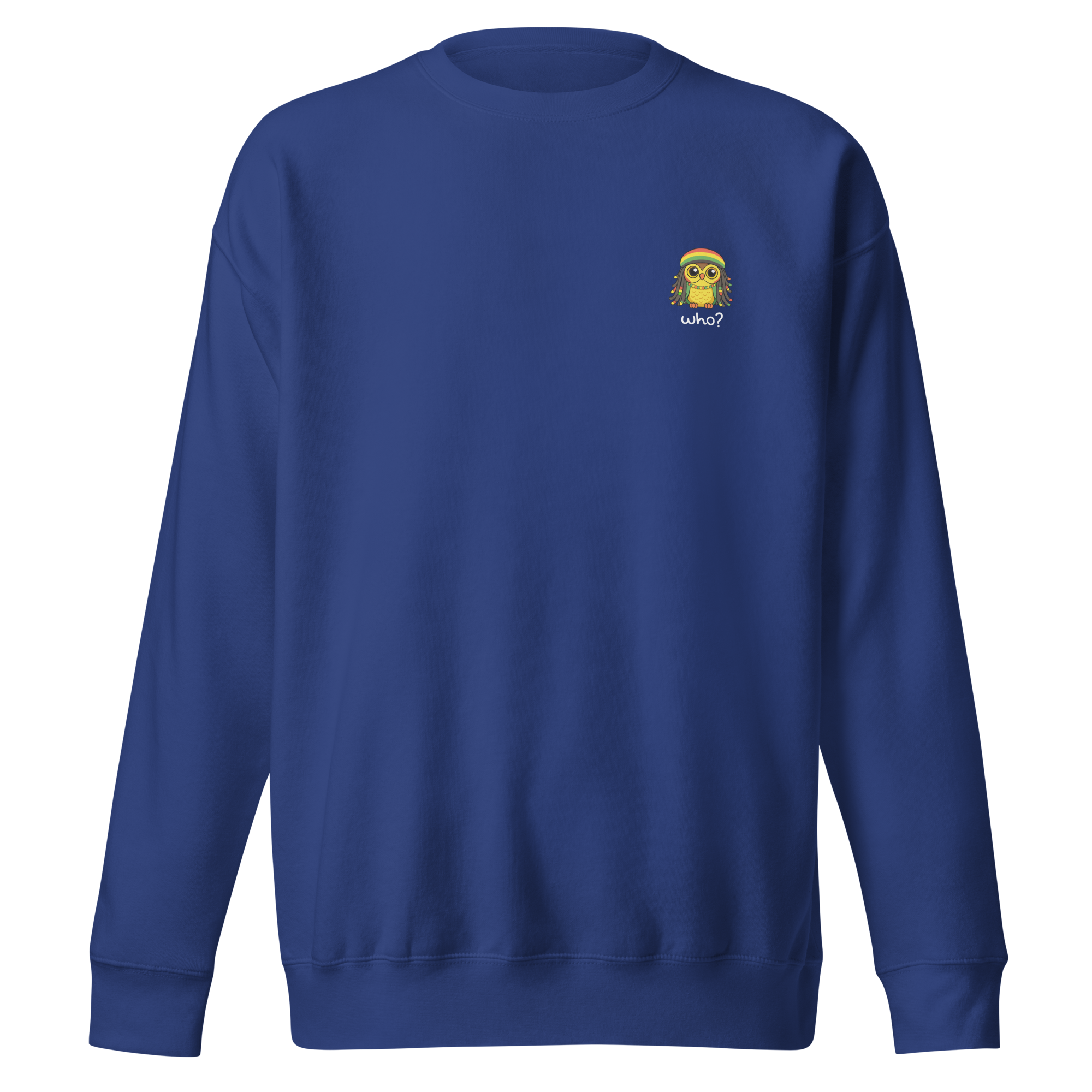 Rasta Who Nest Crew in Team Royal, front view
