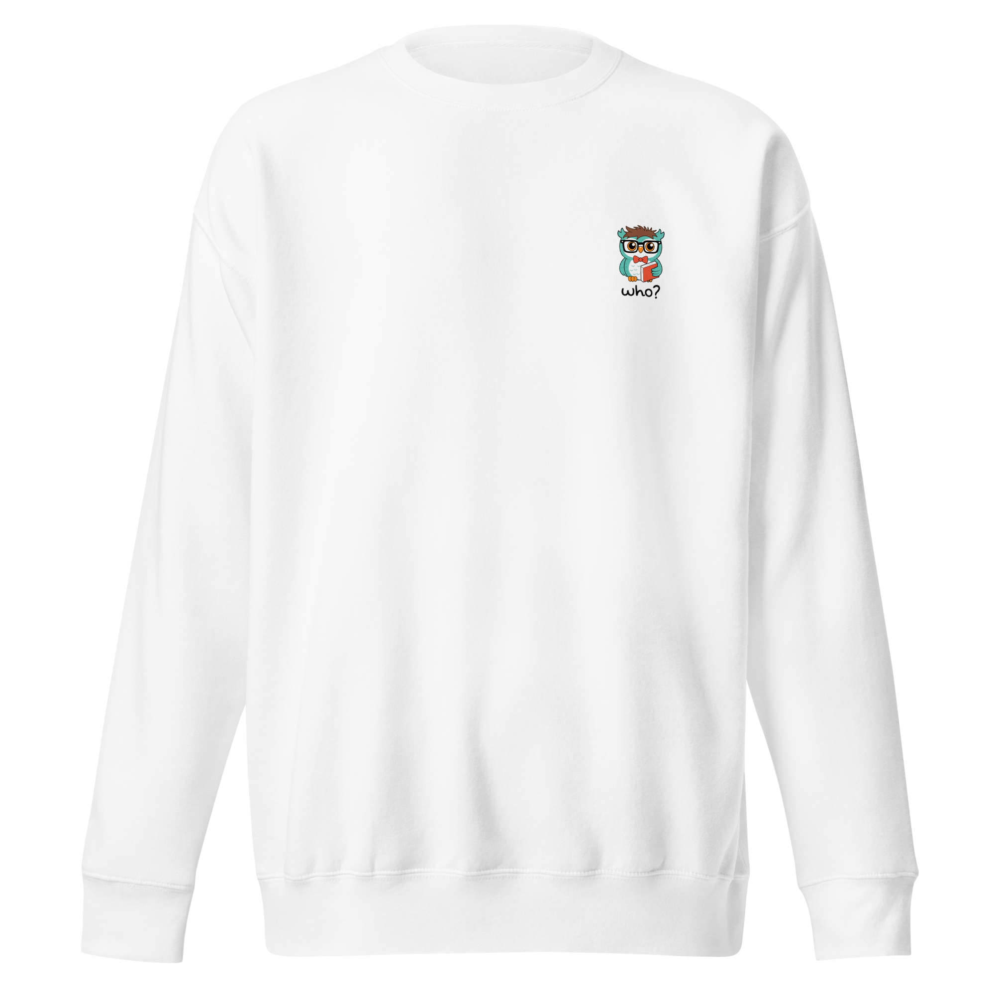 Nerdy Who Nest Crew in White, front view