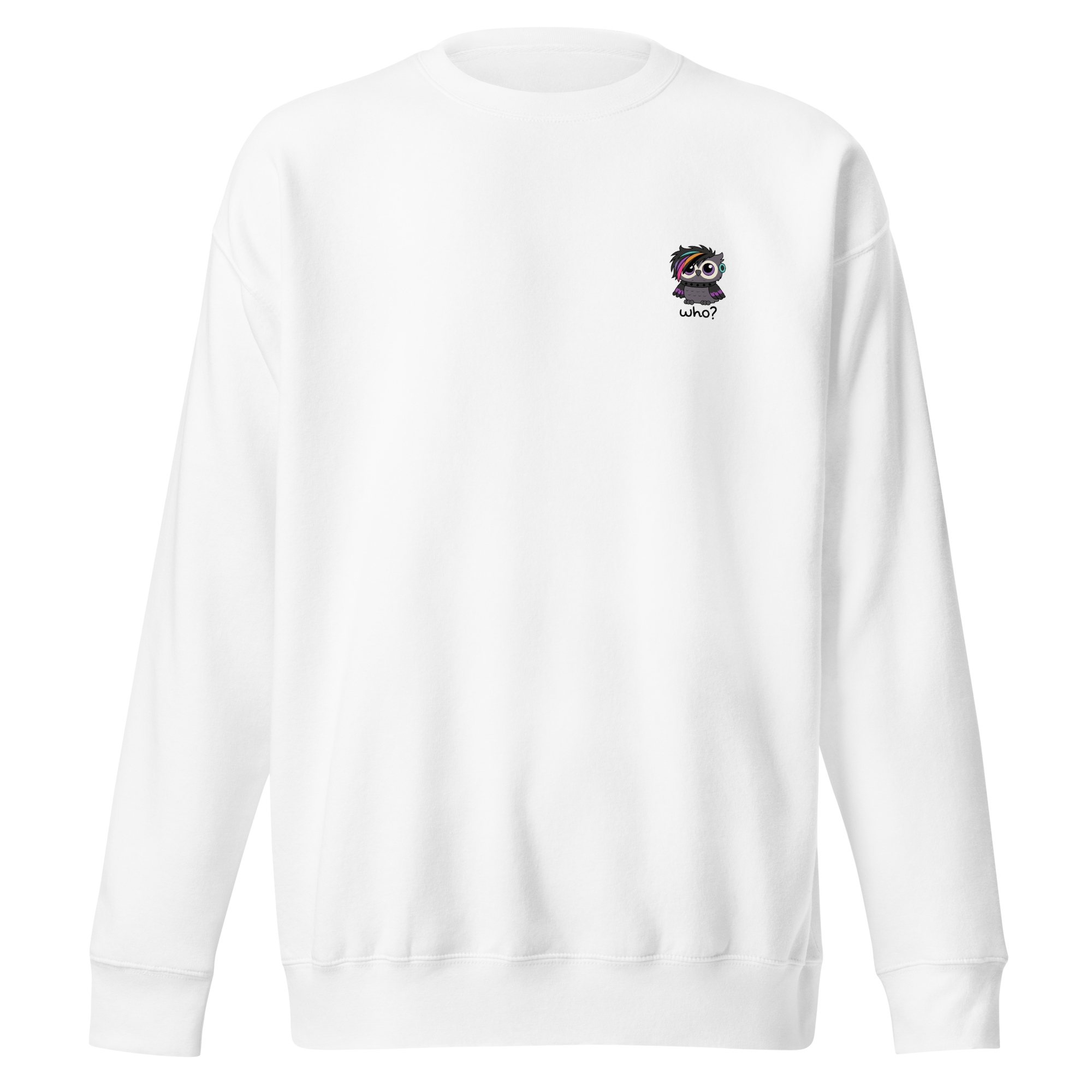 Emo Who Nest Crew in White, front view