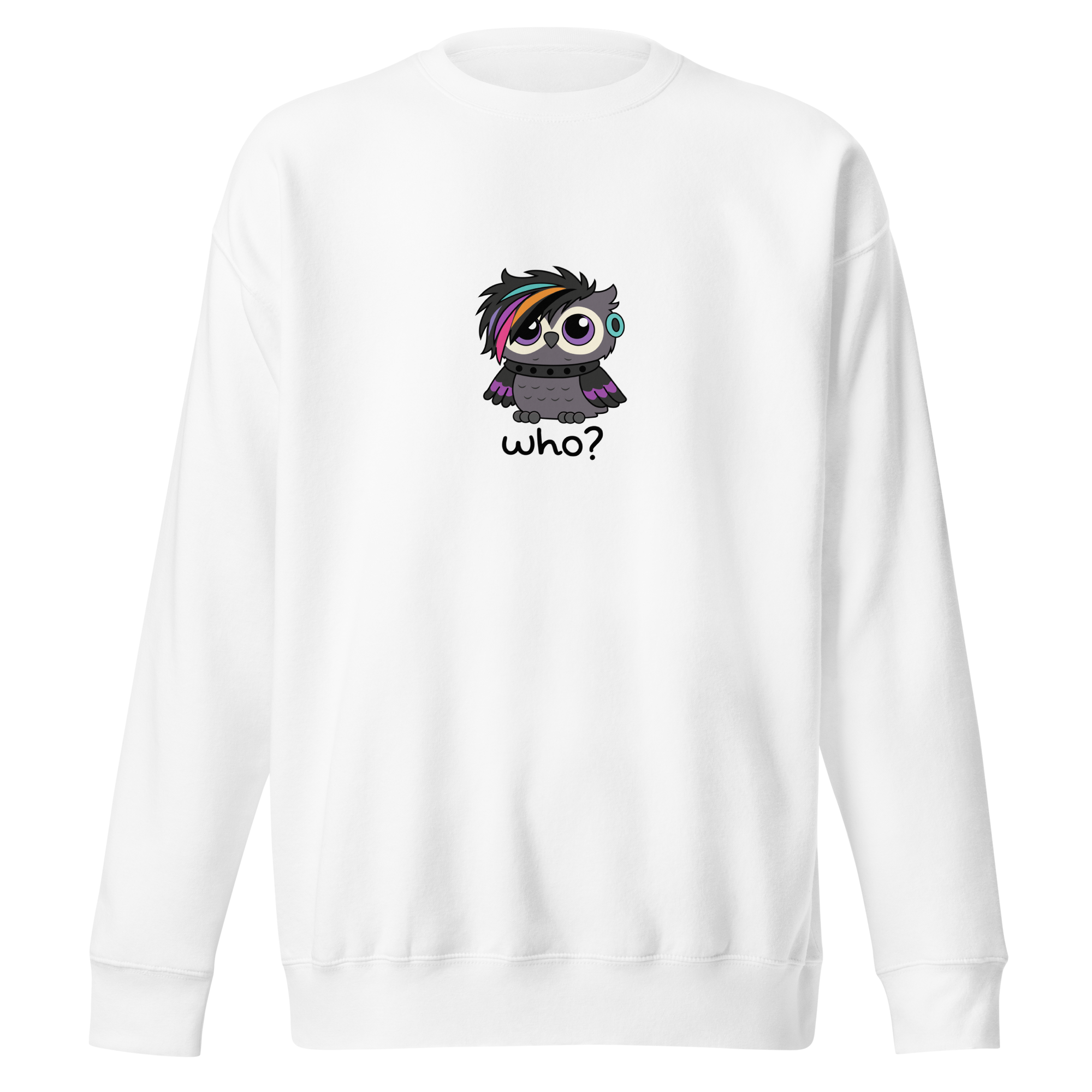 Emo Who Nest Crew (Large Print) in White, front view
