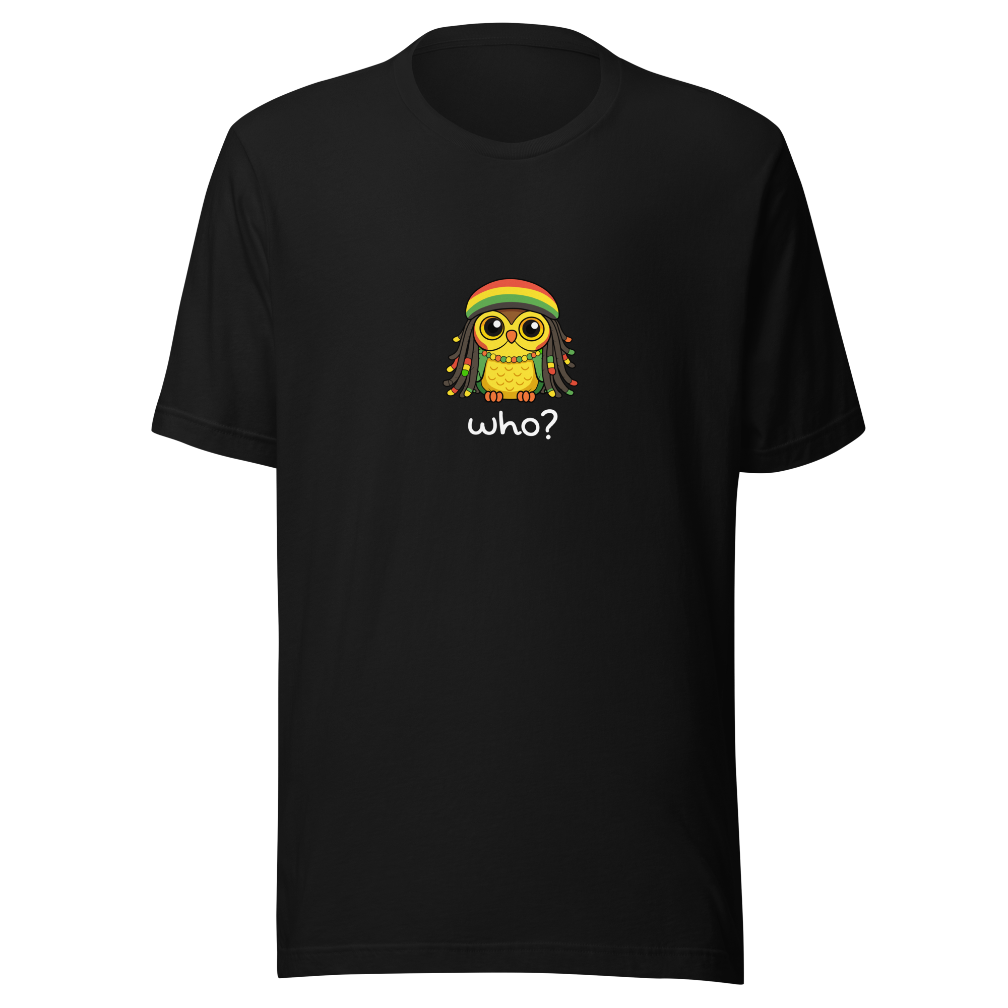 Rasta Who Nest Tee (Large Print) in Black, front view