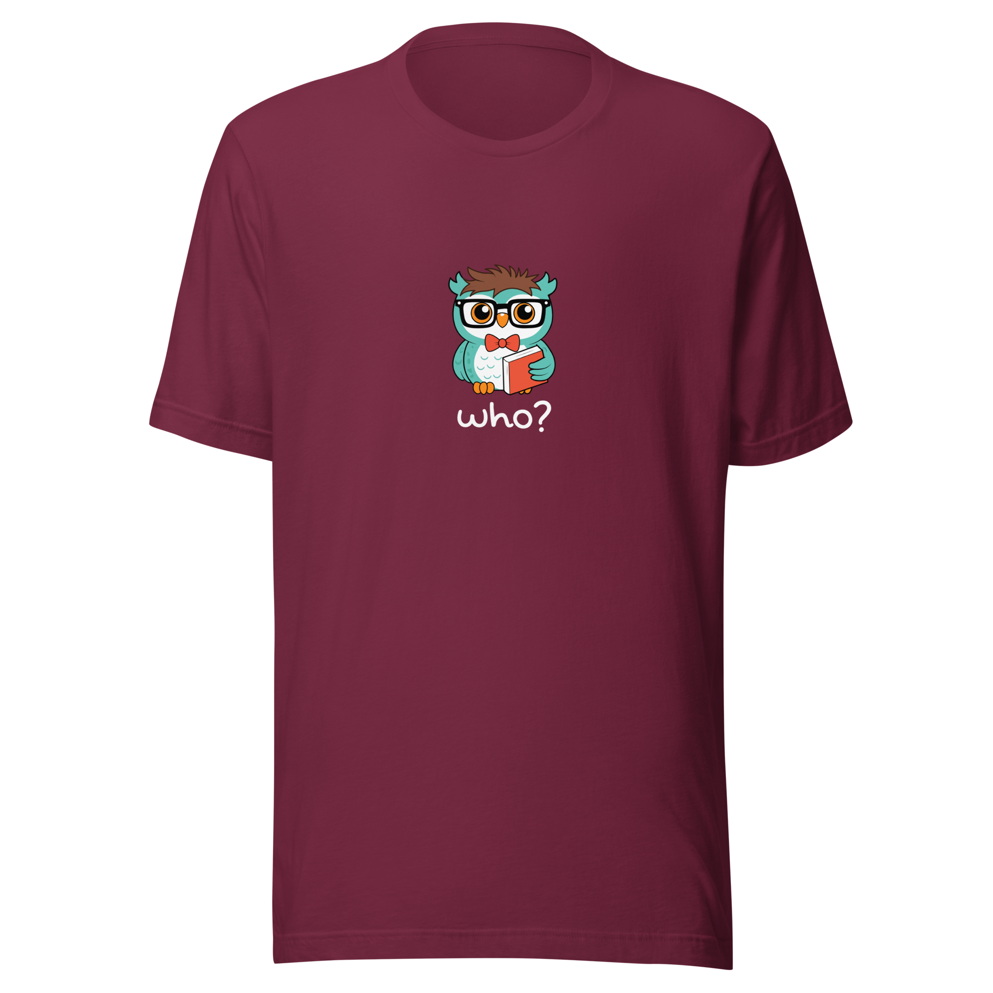 Nerdy Who Nest Tee (Large Print) in Maroon, front view