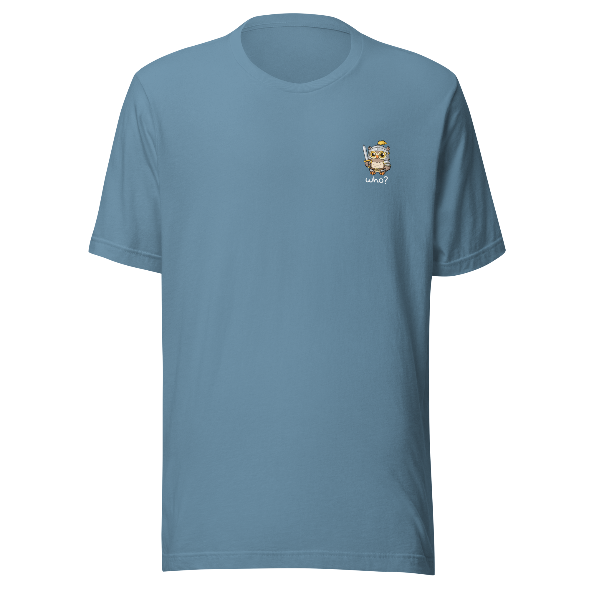 Knight Who Nest Tee in Steel Blue, front view